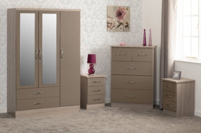 Nevada 3 Door 2 Drawer Mirrored Wardrobe Bedroom Set
