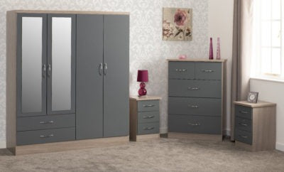 Nevada 4 Door 2 Drawer Mirrored Wardrobe Bedroom Set
