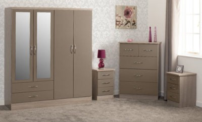Nevada 4 Door 2 Drawer Mirrored Wardrobe Bedroom Set
