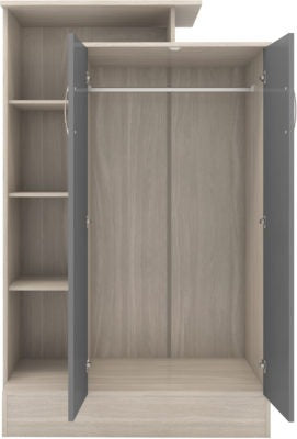 Nevada Petite Open Shelf Wardrobe Grey Gloss/Light Oak Effect Veneer