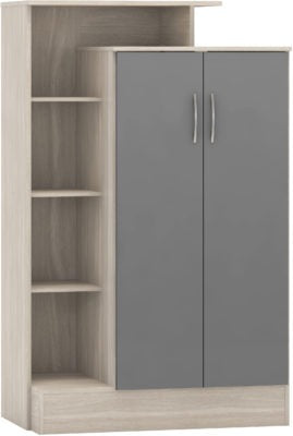 Nevada Petite Open Shelf Wardrobe Grey Gloss/Light Oak Effect Veneer